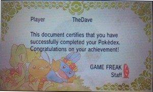 Pokédex Certificate TheDave